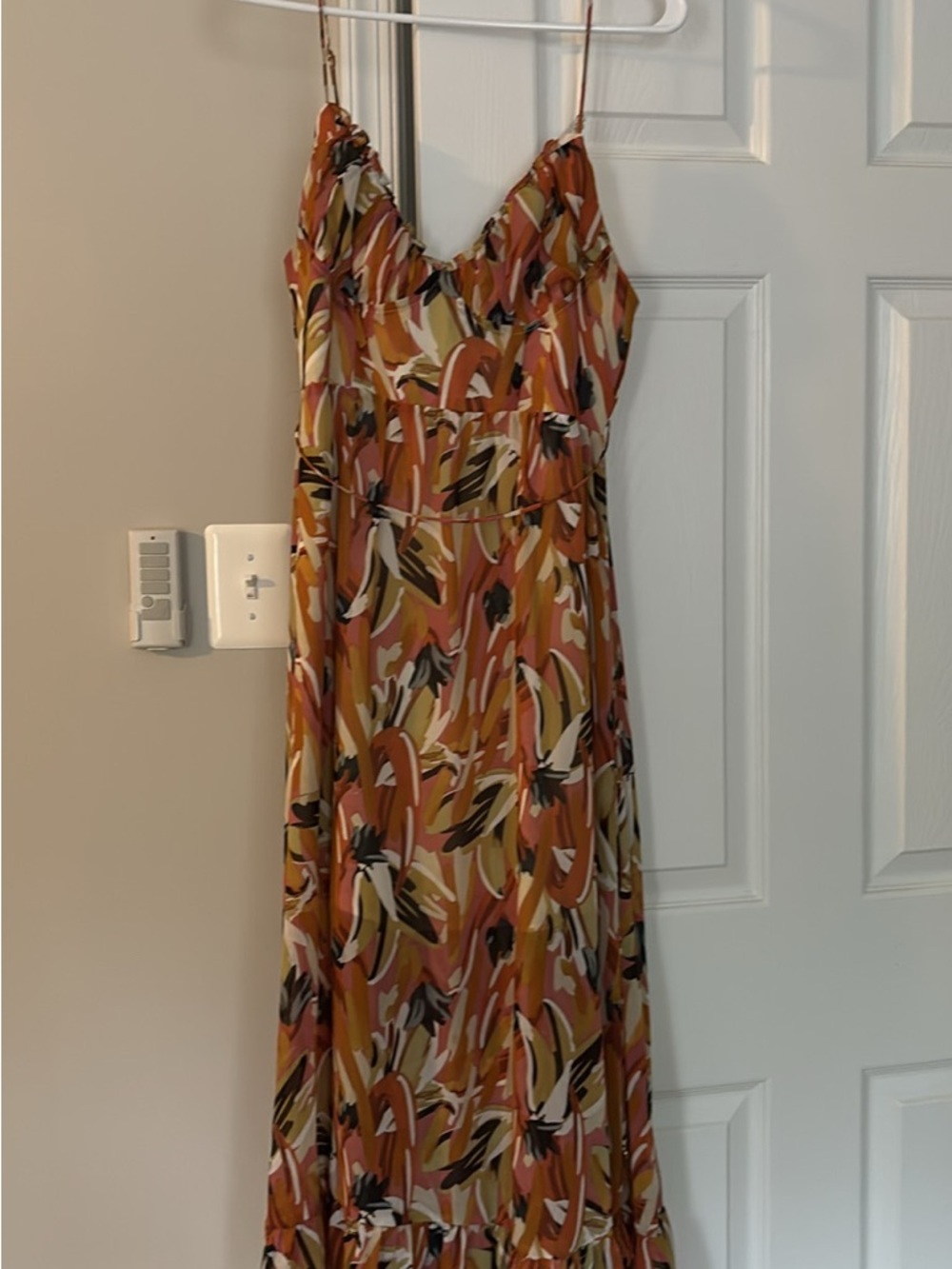 Spaghetti Strap Maxi Dress in Rust Abstract Print